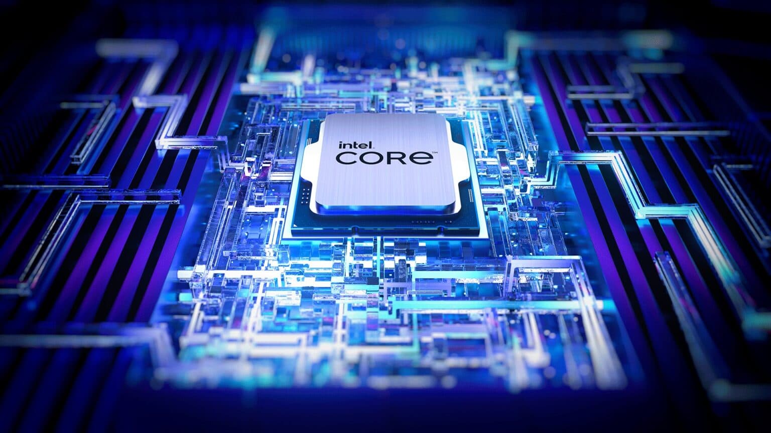An Intel® Core™ processor on an illuminated board