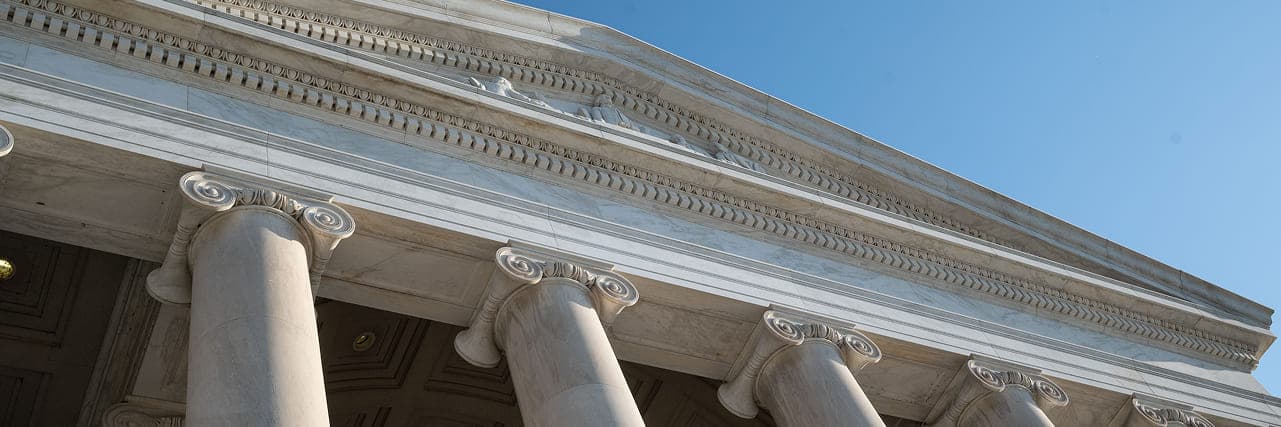 Neoclassical colonnade of a public institution building